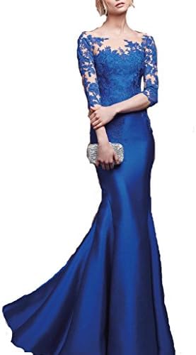Yudear Women's Bateau 3/4 Sleeves Mermaid Buttons Evening Gowns US 14 Royal Blue