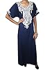 Womans Muumuu Dress Neck Embroidered Long Caftan Kaftan Loungerwear Medium (Navy Blue)