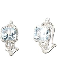 14K White Gold 5.2ct Diamond & Emerald Blue Topaz Huggie Earrings