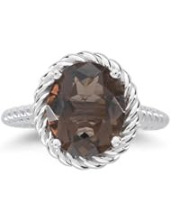 4.09 Cts Smokey Quartz Solitaire Ring in 14K White Gold