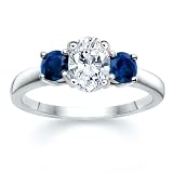 1.50 CT OVAL DIAMOND W ROUND BLUE SAPPHIRE RING 18K