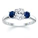 1.00 CT OVAL DIAMOND W ROUND BLUE SAPPHIRE RING 18K