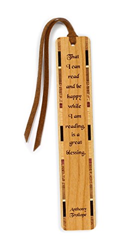 Reading & Happiness Quote by Anthony Trollope Wooden Bookmark on Cherry with Brown Suede Tassel