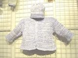 Ck641, Blue/white Tweed Cotton Boys Cardigan Sweater, Hat Set