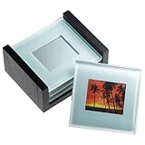 Global Decor Photo Frame Glass Coasters in Wood Stand, Set of 4
