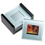 Global Decor Photo Frame Glass Coasters in Wood Stand, Set of 4