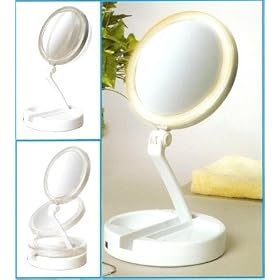 Lighted Folding Vanity & Travel Mirror 10X/1X with Travel Pouch