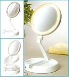 Lighted Folding Vanity & Travel Mirror 10X/1X with Travel Pouch