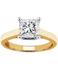 0.75 Ct Princess H/I SI1/SI2 Diamond 18K Yellow Gold Ring