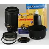 Nikon AF-S DX VR (Vibration Reduction) Zoom Nikkor 55-200mm f4.0-5.6 G IF -ED Lens With Nikon Lens pouch , Nikon Lens Hood , Set of 3 High Resolution Filters , Lens Cap Holder . Lens Cleaning Kit .For All nikon Digital SLR cameras