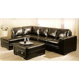 Contemporary Style Bycast Leather Media Sectional Sofa Set