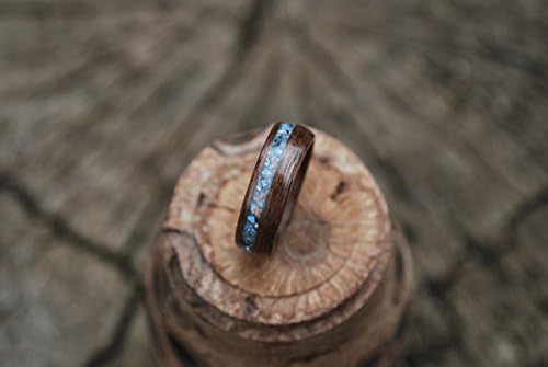 Black Walnut Bentwood Ring with offset Steel Blue Inlay