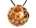 Gold Overlay Sterling Silver Yellow w/ Brown Swirl Round Murano Glass Pendant w/ Dark Brown Cord