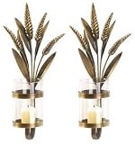 2 Ornate Scroll Wall Metal & Glass Candle Holder Sconce