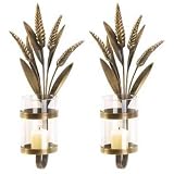 2 Ornate Scroll Wall Metal and Glass Candle Holder Sconce by Jed Mart