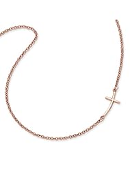 .925 Sterling Silver Rose Gold Plated Small Sideways Curved Cross Necklace 18"
