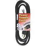 Prime PS010608 8-Feet 16/3 SJTW Replacement Power Supply Cord, Black