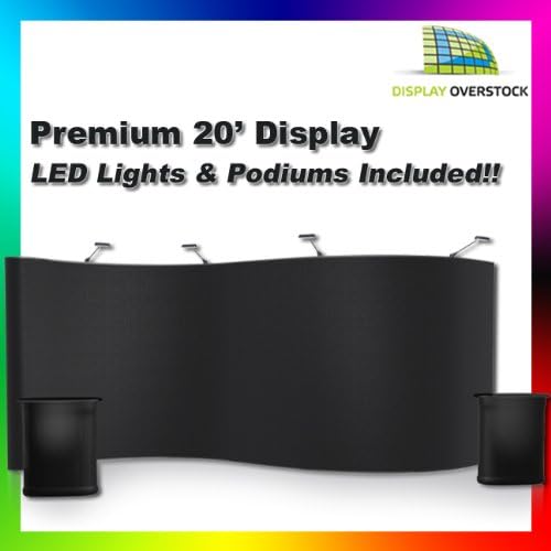 PREMIUM 20' POP UP SERPENTINE DISPLAY - Trade Show Booth Exhibit - Includes Podium Counter and LED Lights!