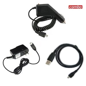 HTC G2 Combo (Micro-USB) Rapid Car Charger + Home Wall Charger + USB Data Charge Sync Cable for HTC G2