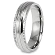 Millgrain Edge Domed Grooved Polished Titanium Ring (6mm) - Sizes 5 - 13