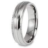 Millgrain Edge Domed Grooved Polished Titanium Ring (6mm) - Sizes 5 - 13