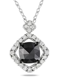 10k White Gold White and Black Diamond Pendant (1.04 Cttw, G-H Color, I2-I3 Clarity), 17"