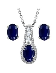2.20 Ct Oval Blue Sapphire 925 Sterling Silver Pendant Earrings Set