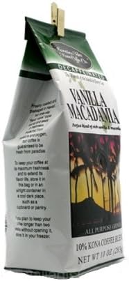 Hawaiian Isles Value Pack Kona Coffee Ground Vanilla Macadamia 2 Bags Decaf