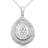 10k White Gold Tear Drop Diamond Pendant (1.00 cttw, I-J Color, I2-I3 Clarity), 18