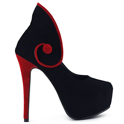 Show Story Two Tone Button Curve Hidden Platform Stiletto High Heel Pump,LF80809
