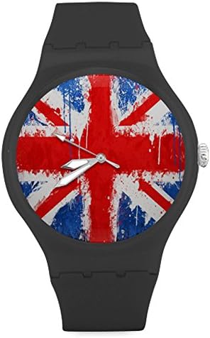 Fashion British Flag Union Jack Flag Unisex Round Rubber Sport Watch,Watch Face Diameter: 1.58"