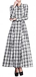 Plaid Print Floor Length Linen Spring Maxi Dress 