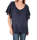 Love Stitch Laced Floral Embroidered Blouse in Midnight Blue
