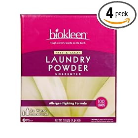 Biokleen Free & Clear Laundry Powder Allergen-Fighting Formula, 10-Lb. Boxes (Pack of 4)