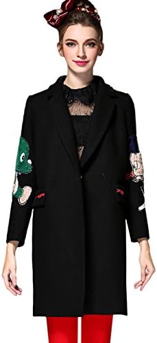 Fuyongsangni Playful cartoon woolen sleeves coat jacket(Black,XL)