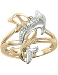 10k Two Tone Gold Diamond Accent Intertwined Dolphin Ring