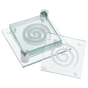 Global Decor Swirl Pattern Glass Coasters and Stand, Set of 6 by Global D�cor