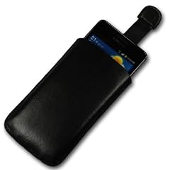 Original Handycop� Easy Out Leder Etui D schwarz mit Ausziehhilfe - Tasche H�lle mit Auszugband f�r Samsung S5830 Galaxy Ace