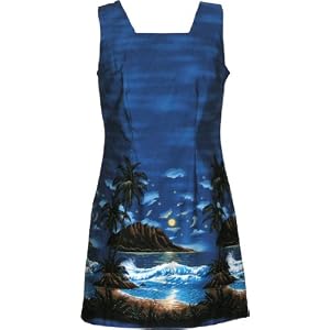 Short Tank Dress - Moonlight Surf A-Line Hawaiian Aloha Above the Knee Length Dress - Regular and Plus Size