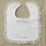 Custom Personalized Christening Bib - Lace Trim