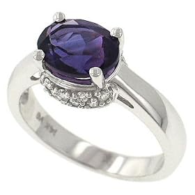 Oval Amethyst Ring with Pave Diamond Trim .17cttw by Amethyst Rings