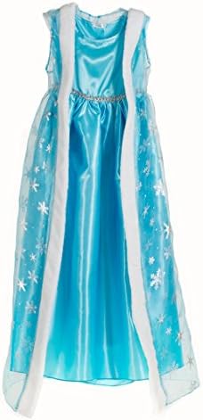 HBB Girl Snow Princess Ice Blue Dress Costume With Long Snowflake Cape, Size 4-12 (Size 7/8)