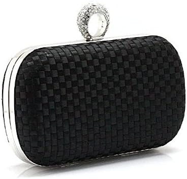 Ladies Rhinestone Ring Weave Evening Wedding Party Handbag Purse Clutch Minaudiere-Black