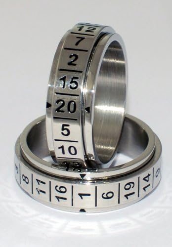 (Size 12) D20 Spinner Dice Ring. Stainless Steel, Even Odds for All Numbers, Replaces D-20 Dice for Gaming