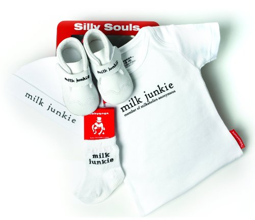 Silly Souls Milk Junkie 4-Piece Baby Gift Set, White/Black, 0-3 Months