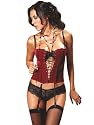 SeXy Red or Black Velvet Corset Beaded Necklace Lace Panty and Stockings Set Size 38