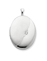 Sterling Silver & Diamond 26mm Polished & Satin D/C Oval Locket