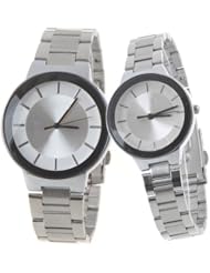 Orient Idea Ori-0294E 2 x Round Case Simple Design Quartz Wrist Watch with Alloy Band for Couples Lovers