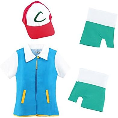 Topme Adult Pokemon Ash Ketchum Cosplay Costume Set Blue 2XL