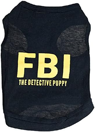 smrroy Popular Dog Cat Summer FBI The Detective Puppy Black T-shirt Dress Up